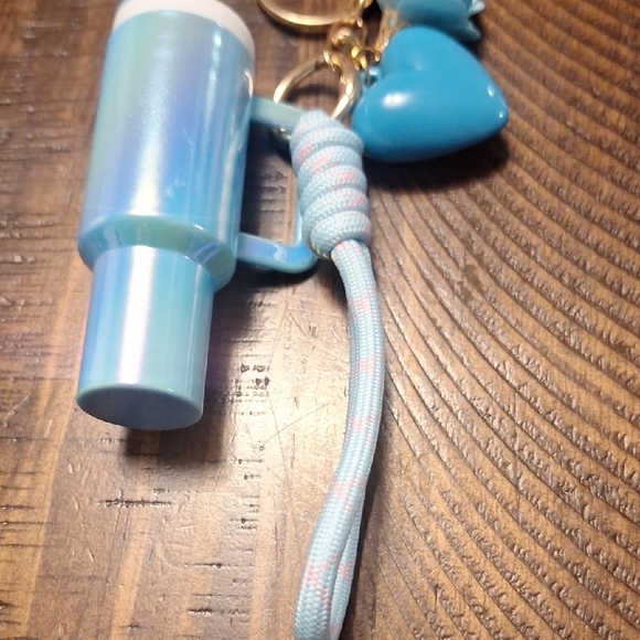 Iridescent Keychain Bag Charm with Blue "Stanley" Like Charm - Picture 3 of 8
